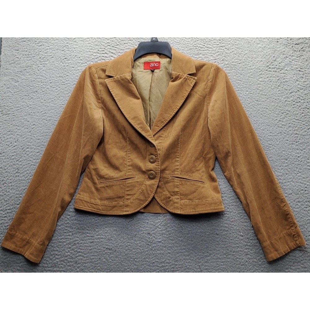 Zinc Corduroy Blazer Jacket Womens Medium Brown Peplum Career Single Breasted
